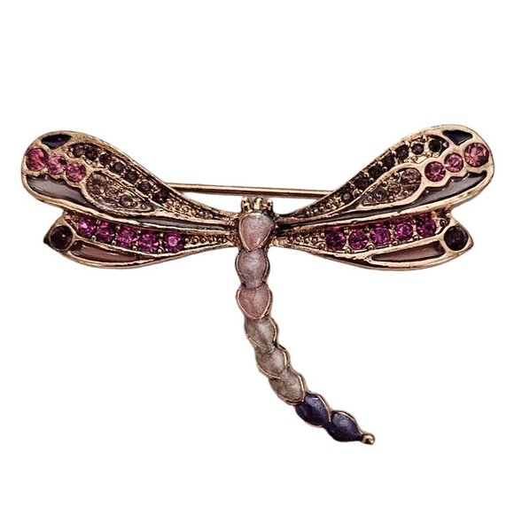 Liz Claiborne Pink Purple Rhinestone Dragonfly Brooch Pin, Signed L309 - Picture 8 of 8